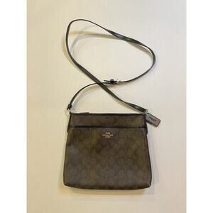Coach Signature Crossbody Purse Zip File Brown Black Designer Bag Medium